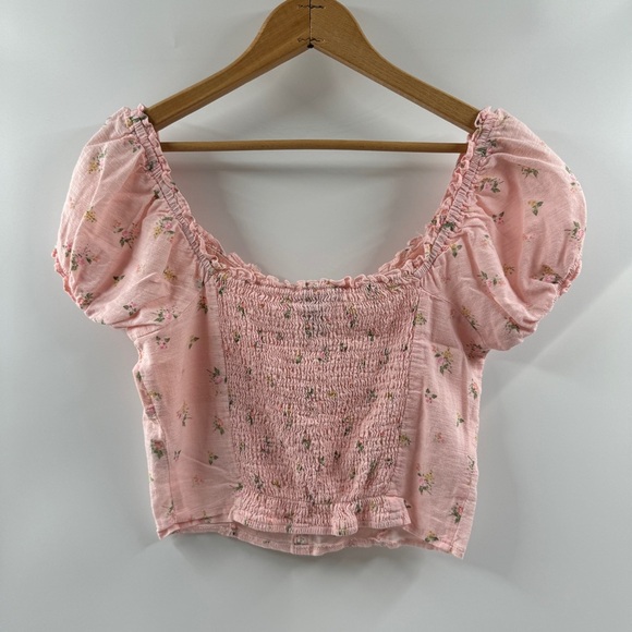 Forever 21 Light Pink Floral Corset Top with Puffed Sleeves Size Medium - Picture 5 of 7